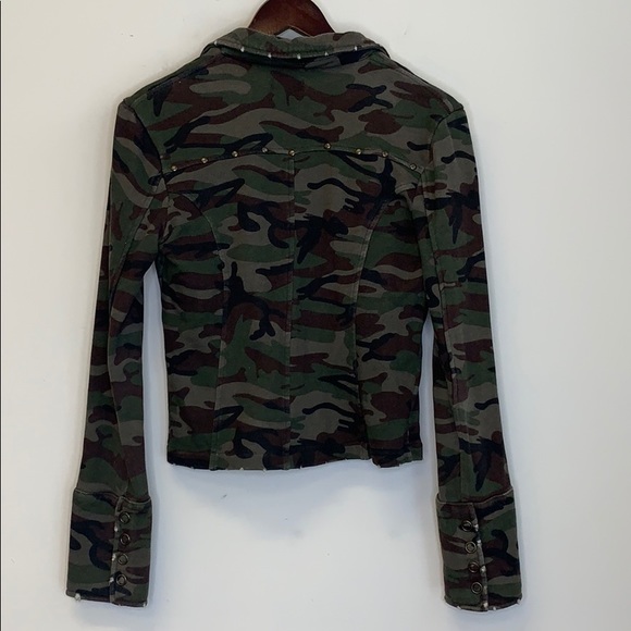 WET SEAL Distressed Camo Print Snap Button Crop Blazer Jacket VINTAGE Y2K S - Picture 5 of 8